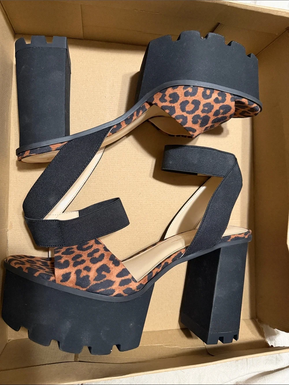 Jessica Simpson Leopard Platform Sandals with Black Straps